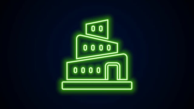 Glowing neon line Babel tower bible story icon isolated on black background. 4K Video motion graphic animation