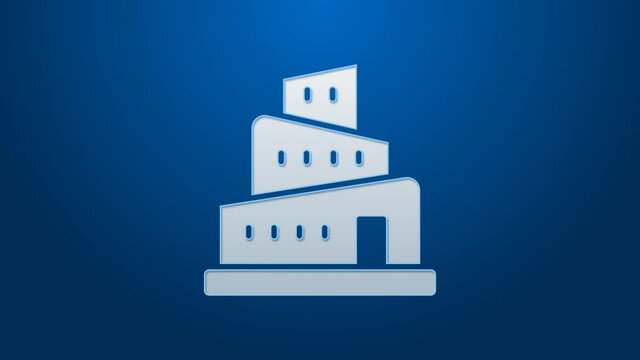 White line Babel tower bible story icon isolated on blue background. 4K Video motion graphic animation