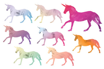 Unicorn bright graphics kit on white background