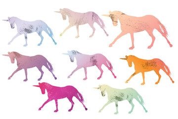 Obraz premium Unicorn bright clip art set on white background