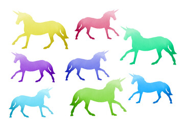 Unicorn clip art. Watercolor basis graphics, sublimation backgrounds set