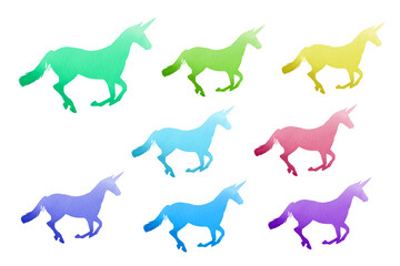 Unicorn clip art pack. Watercolor basis graphics, sublimation background on white 