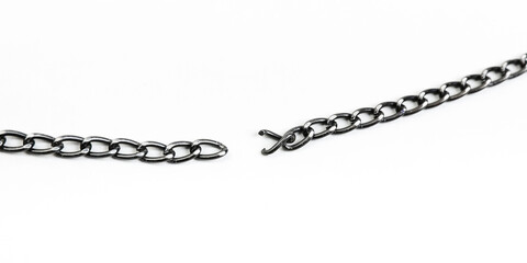 broken chain on white background 