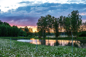 Fototapeta na wymiar Freshwater fish farming ponds in Vasaknos, Lithuania