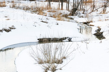 small river in winter. winter landscape with a stream