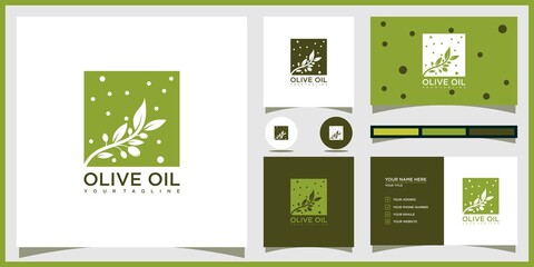 Olive oil logo design inspiration with business card. drops logo. beauty product. organic oil. 