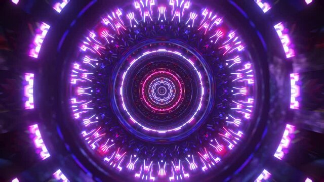 Kaleidoscope energy wave trippy pattern tunnel loop with bright neon bloom seamless vj loop