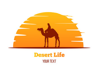 Nomad on a Camel in the Sun Desert Life Concept Icon
