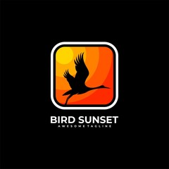 Bird sunset logo design vector