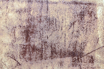 Scratched metal rusty background with peeling paint, defects and corrosion
