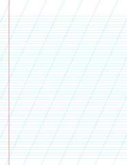 Graph paper. Printable lined grid paper with color horisontal, diagonal lines. Geometric pattern for school, oblique notebook. Realistic lined paper blank size Letter. Exercise page for calligraphy