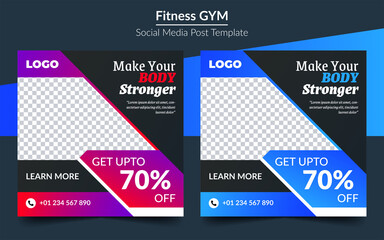 fitness gym square banner poster, social media post promotional banner