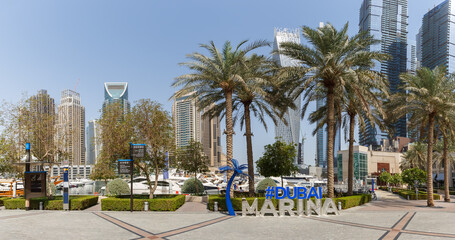 Dubai Marina skyline architecture buildings travel in United Arab Emirates panoramic view