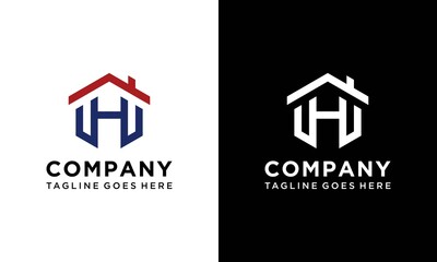 House Logo Letter H Line. Usable for Business, Architecture, Real Estate, Construction and Building Logos. Flat Vector Logo Design Template Element.