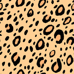 Abstract modern leopard seamless pattern. Animals trendy background. Beige and black decorative vector stock illustration for print, card, postcard, fabric, textile. Modern ornament of stylized skin