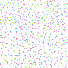 Fototapeta na wymiar Abstract hand drown polka dots background. White seamless pattern with pink, blue circles. Template design for invitation, poster, card, flyer, banner, textile, fabric