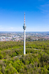 Naklejka premium Stuttgart tv tower skyline aerial photo view town architecture travel portrait format