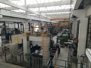 Inside view of Larsen and turbo valves factory with big machines.