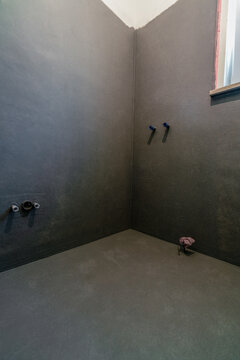 Bathroom walls prepared for tiling