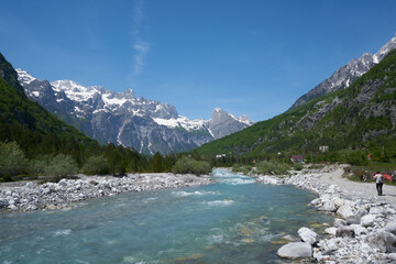 river through theth valley in albani