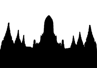Sillouette View of Wat Chai Wattanaram on White Background