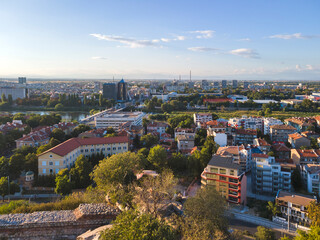 Fototapeta premium Aerial sunset view of City of Plovdiv, Bulgaria