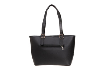 Black, leather elegant women bag. Fashionable female handbag, isolated