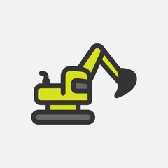 Illustration of excavator icon on white background