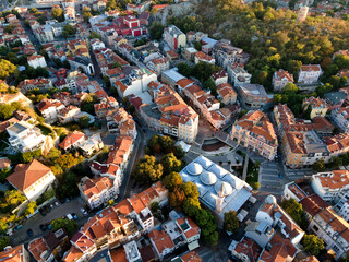 Aerial sunset view of City of Plovdiv, Bulgaria