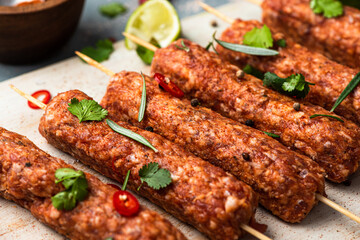 BBQ Shashlik or Shish Kebab Prepared for Grilling