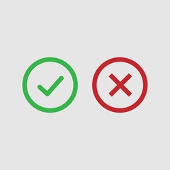 Checkmark and cross icons for web design isolated on white background
