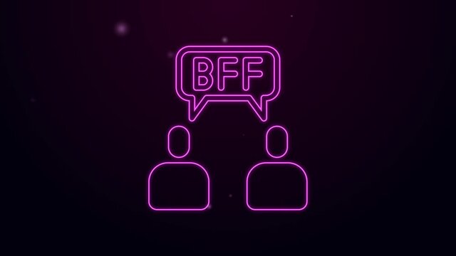Glowing neon line BFF or best friends forever icon isolated on black background. 4K Video motion graphic animation