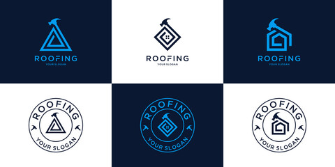 Home roofing logo and vintage template for real estate, building, agent, architect