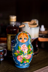 turquoise blue matrioska doll with flowers
