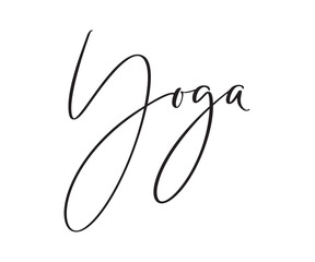 Handwritten text yoga vector illustration. Hand lettering for Studio badge, icon banner, poster card, billboard sticker, shop store. Calligraphic design isolated on white background
