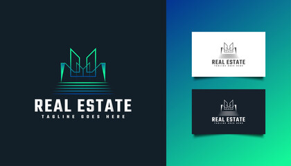 Modern and Abstract Real Estate Logo in Blue and Green. Construction, Architecture, Building, or House Logo