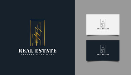 Minimalist Real Estate Logo in Gold Gradient with Line Style. Construction, Architecture, Building, or House Logo