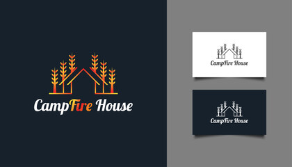 Campfire House Logo in Orange Gradient with Line Style