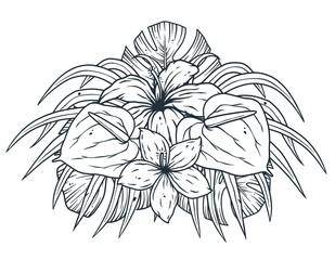 Hawaii exotic flower plant. Summer hawaii bloom. Tropical nature leafs for t-shirt print. Palm or floral tropic design