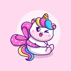 Obraz na płótnie Canvas Cute unicorn with ribbon cartoon