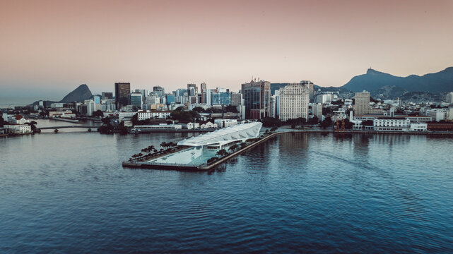Rio de Janeiro, rio, Brazil, brasil, museum, sunset, city center, downtown, aerial view, drone, exposition, museu do amanh&atilde;, guanabara, south america, travel, culture, museum, square, tomorrow, art, j