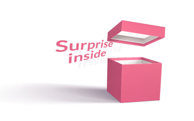 3D render realistic open gift box with surprise inside. Red paper box with shadow isolated on white background. Vector illustration