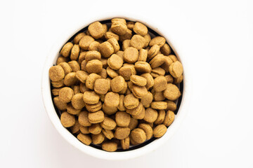 Dried Pet Food   isolated On White Background with copy space