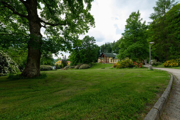 Balneo building in the park of small Czech climatic spa town of Lazne Kynzvart (Bad Königswart) - Czech Republic