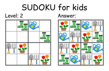 Sudoku. Kids and adult mathematical mosaic. Kids game. Garden theme. Magic square. Logic puzzle game. Digital rebus