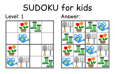Sudoku. Kids and adult mathematical mosaic. Kids game. Garden theme. Magic square. Logic puzzle game. Digital rebus