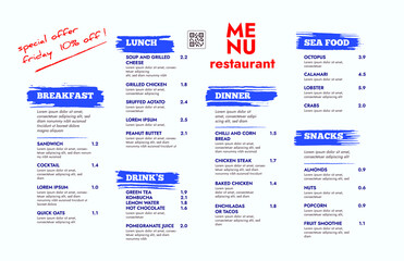 Restaurant cafe menu, template design.
One page food menu template.