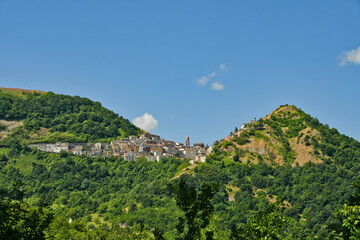 Fototapeta na wymiar Panoramic view of San Fele, a village in the mountains of the Basilicata region in Italy.