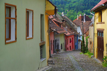 Architectural detail of the medieval city of Sighisoara, Transylvania, Romania, Europe