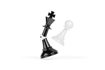 Chess pawn smashing a king into pieces. Winning Success Concept. 3d illustration.